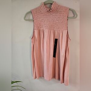 Banana Republic Smocked Mock Neck Sleeveless Blouse